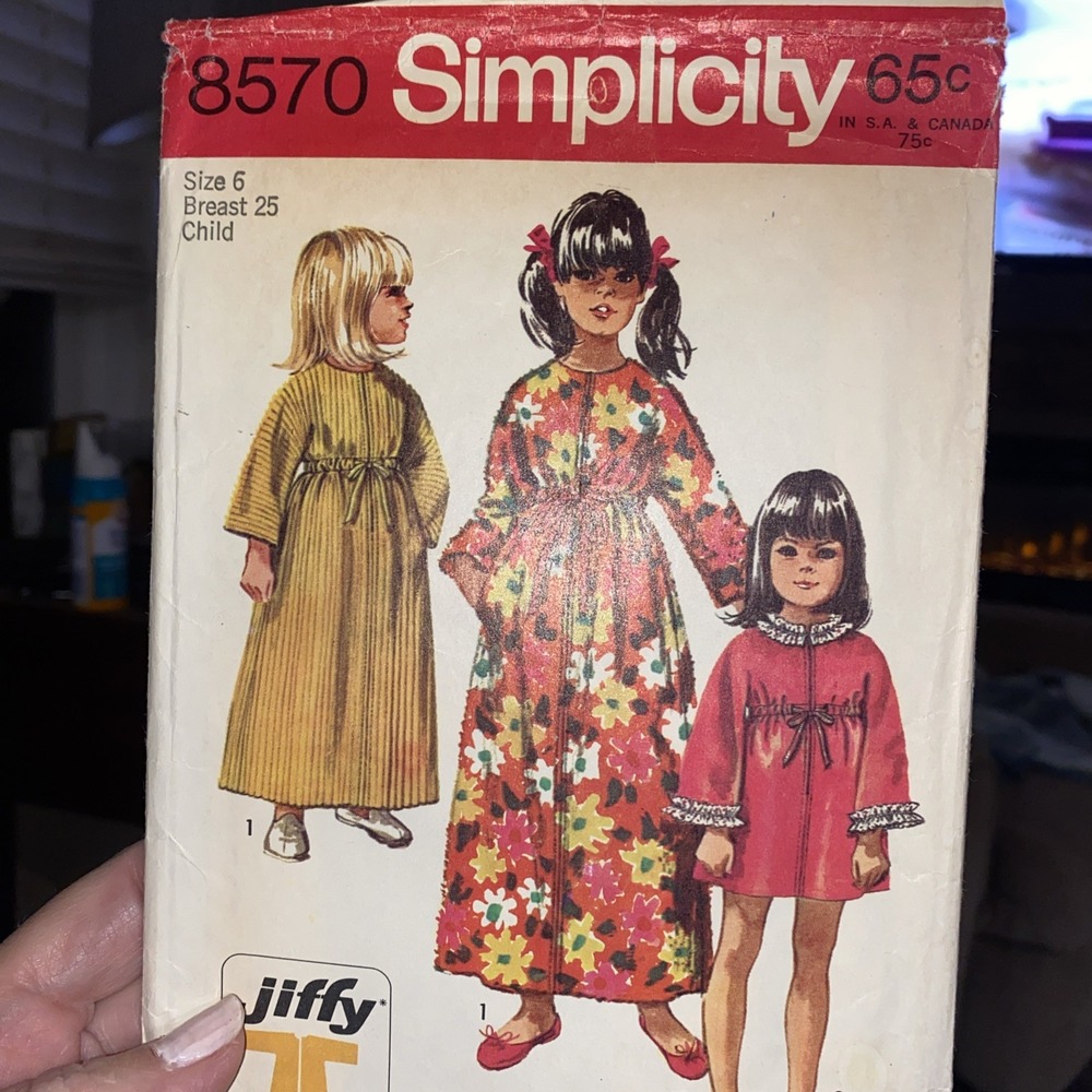 Vtg 60s Simplicity 8570 Robe Drawstring Sewing Pattern Girl Size 6 Breast 25
